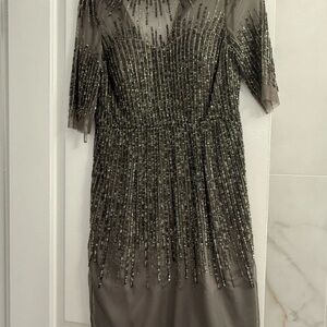 Adrianna Papell Olive Beaded Long Sleeve Dress
